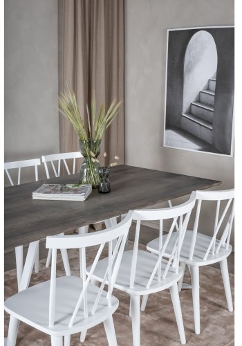 VENTURE DESIGN Marina spisebordsst, m. 6 stole - gr finer/hvid metal og hvid gummitr