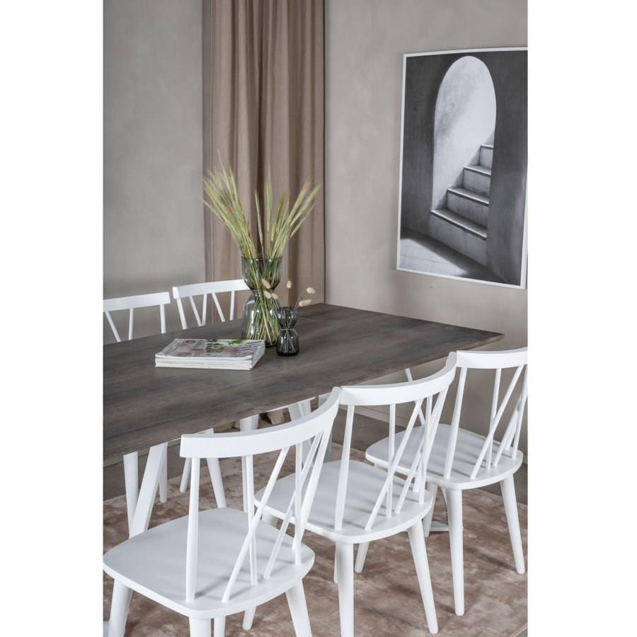 VENTURE DESIGN Marina spisebordsst, m. 6 stole - gr finer/hvid metal og hvid gummitr