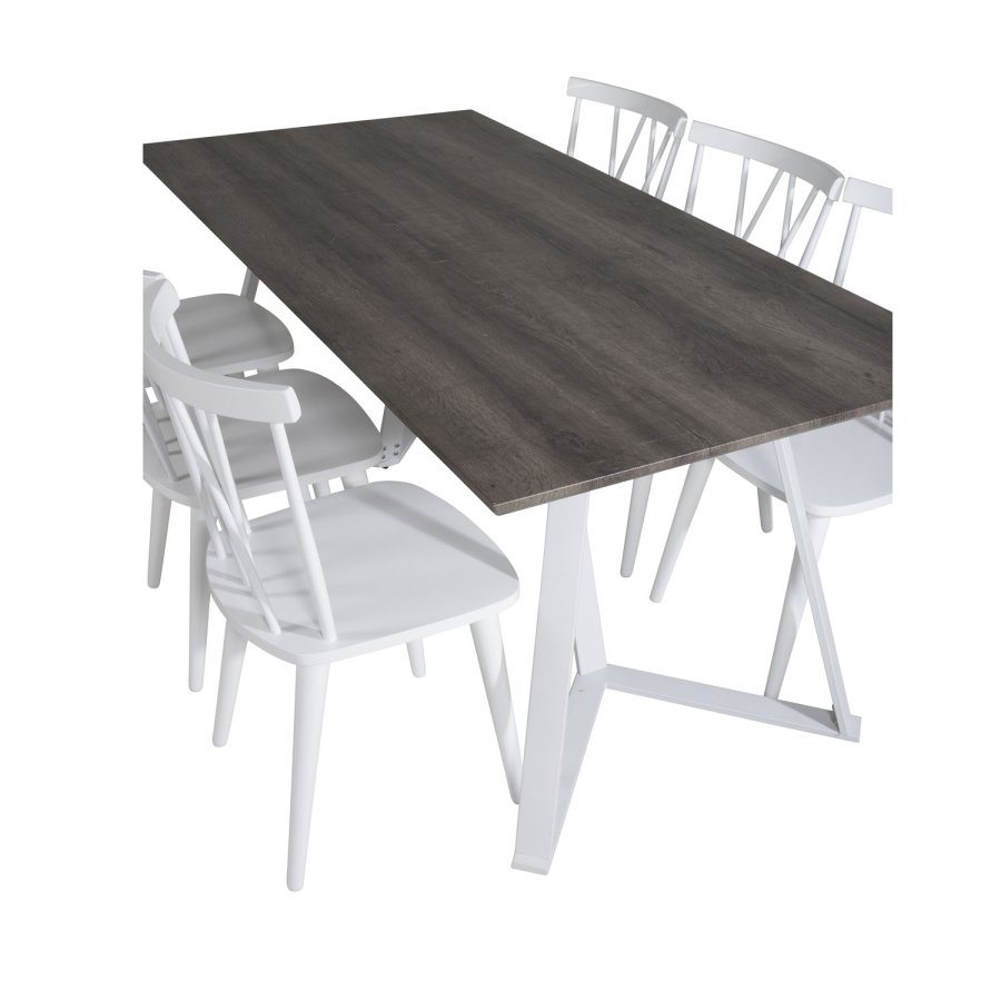 VENTURE DESIGN Marina spisebordsst, m. 6 stole - gr finer/hvid metal og hvid gummitr