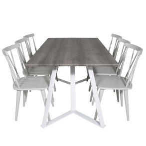 VENTURE DESIGN Marina spisebordsst, m. 6 stole - gr finer/hvid metal og gr gummitr