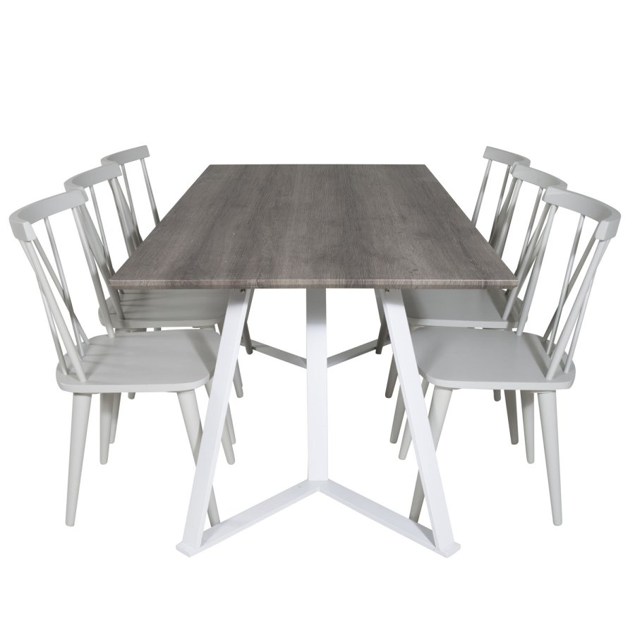 VENTURE DESIGN Marina spisebordsst, m. 6 stole - gr finer/hvid metal og gr gummitr