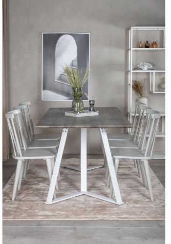 VENTURE DESIGN Marina spisebordsst, m. 6 stole - gr finer/hvid metal og gr gummitr
