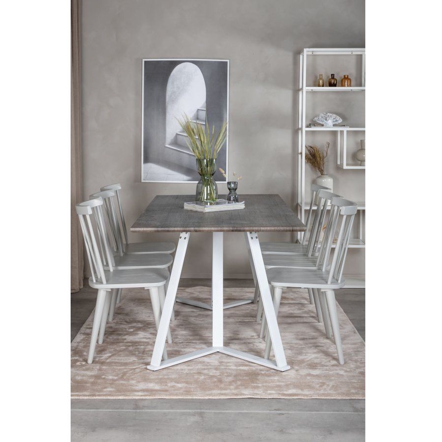 VENTURE DESIGN Marina spisebordsst, m. 6 stole - gr finer/hvid metal og gr gummitr