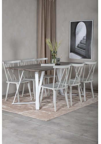 VENTURE DESIGN Marina spisebordsst, m. 6 stole - gr finer/hvid metal og gr gummitr