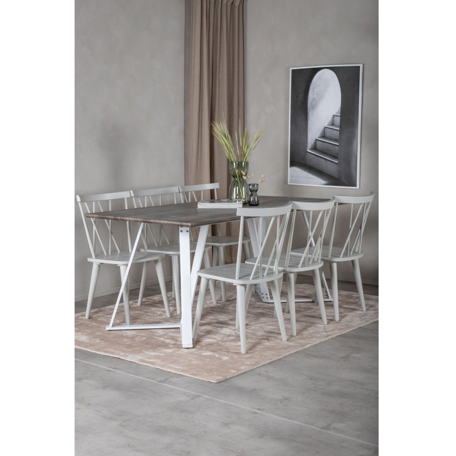 VENTURE DESIGN Marina spisebordsst, m. 6 stole - gr finer/hvid metal og gr gummitr