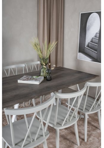 VENTURE DESIGN Marina spisebordsst, m. 6 stole - gr finer/hvid metal og gr gummitr