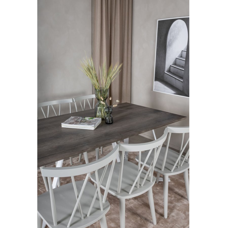 VENTURE DESIGN Marina spisebordsst, m. 6 stole - gr finer/hvid metal og gr gummitr