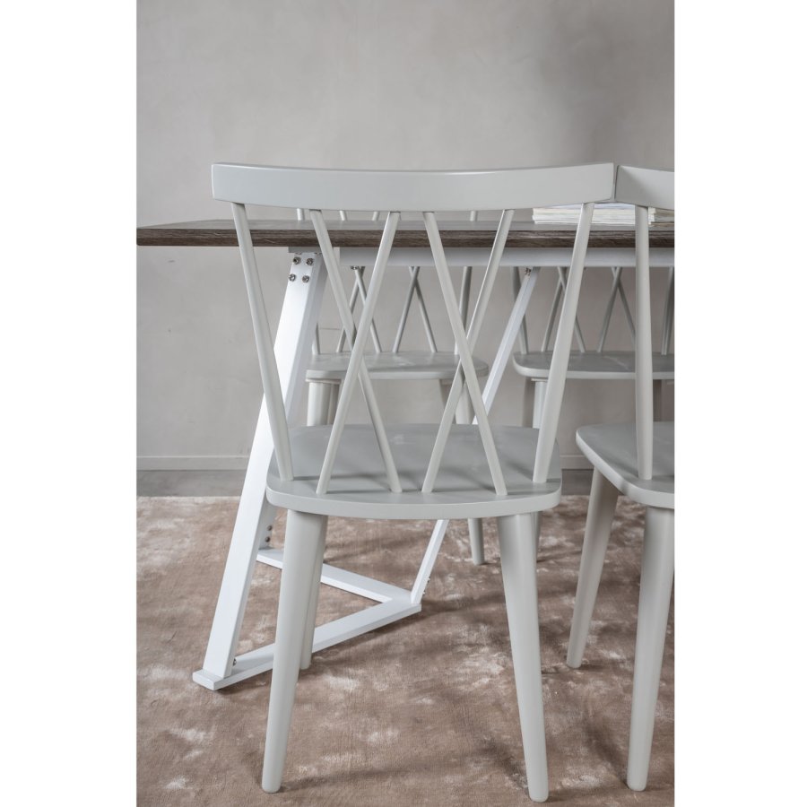 VENTURE DESIGN Marina spisebordsst, m. 6 stole - gr finer/hvid metal og gr gummitr