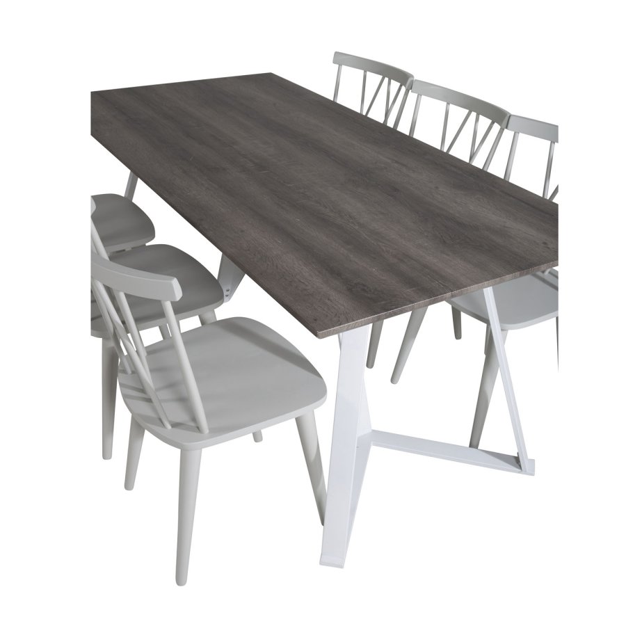 VENTURE DESIGN Marina spisebordsst, m. 6 stole - gr finer/hvid metal og gr gummitr