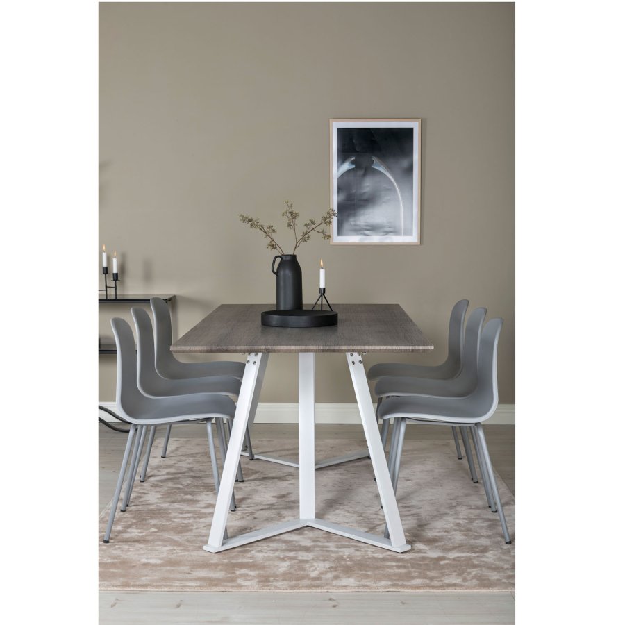 VENTURE DESIGN Marina spisebordsst, m. 6 stole - gr finer/hvid metal og gr plastik/gr metal