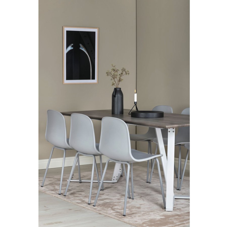 VENTURE DESIGN Marina spisebordsst, m. 6 stole - gr finer/hvid metal og gr plastik/gr metal