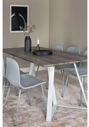 VENTURE DESIGN Marina spisebordsst, m. 6 stole - gr finer/hvid metal og gr plastik/gr metal