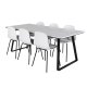 VENTURE DESIGN Estelle spisebordsst, m. 6 stole, hvid marmor/sort metal og hvid plastik/sort metal