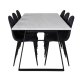 VENTURE DESIGN Estelle spisebordsst, m. 6 stole - hvid marmor/sort metal og sort stof/sort metal