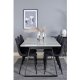 VENTURE DESIGN Estelle spisebordsst, m. 6 stole - hvid marmor/sort metal og sort stof/sort metal