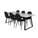VENTURE DESIGN Estelle spisebordsst, m. 6 stole - hvid marmor/sort metal og sort stof/sort metal