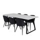 VENTURE DESIGN Estelle spisebordsst, m. 6 stole - hvid marmor/sort metal og sort stof/sort metal