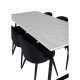 VENTURE DESIGN Estelle spisebordsst, m. 6 stole - hvid marmor/sort metal og sort stof/sort metal