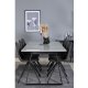 VENTURE DESIGN Estelle spisebordsst, m. 6 stole - hvid marmor/sort metal og sort PU/sort metal