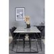VENTURE DESIGN Estelle spisebordsst, m. 6 stole - hvid marmor/sort metal og sort stof/sort metal