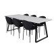 VENTURE DESIGN Estelle spisebordsst, m. 6 stole - hvid marmor/sort metal og sort stof/sort metal