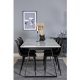 VENTURE DESIGN Estelle spisebordsst, m. 6 stole - hvid marmor/sort metal og sort plastik/sort metal