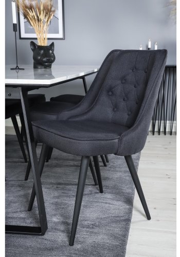 VENTURE DESIGN Estelle spisebordsst, m. 6 stole - hvid marmor/sort metal og sort stof/sort metal