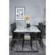 VENTURE DESIGN Estelle spisebordsst, m. 6 stole - hvid marmor/sort metal og sort PU/sort metal