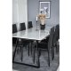 VENTURE DESIGN Estelle spisebordsst, m. 6 stole - hvid marmor/sort metal og sort PU/sort metal