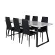 VENTURE DESIGN Estelle spisebordsst, m. 6 stole - hvid marmor/sort metal og sort PU/sort metal