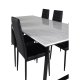 VENTURE DESIGN Estelle spisebordsst, m. 6 stole - hvid marmor/sort metal og sort PU/sort metal