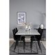 VENTURE DESIGN Estelle spisebordsst, m. 6 stole - hvid marmor/sort metal og sort fljl/sort metal