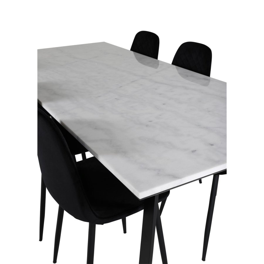 VENTURE DESIGN Estelle spisebordsst, m. 6 stole - hvid marmor/sort metal og sort fljl/sort metal