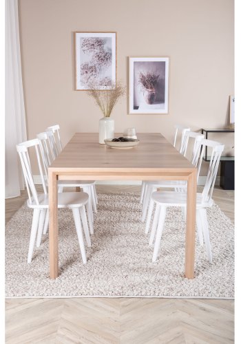 VENTURE DESIGN Slider spisebordsst, m. 6 stole - hvidvasket egefiner/eg og hvid gummitr