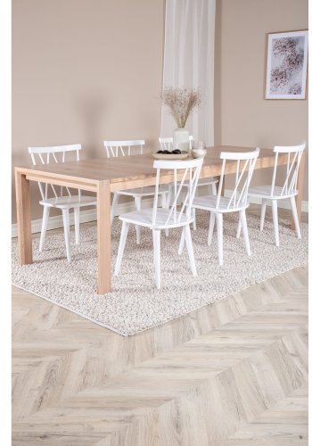VENTURE DESIGN Slider spisebordsst, m. 6 stole - hvidvasket egefiner/eg og hvid gummitr