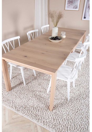 VENTURE DESIGN Slider spisebordsst, m. 6 stole - hvidvasket egefiner/eg og hvid gummitr