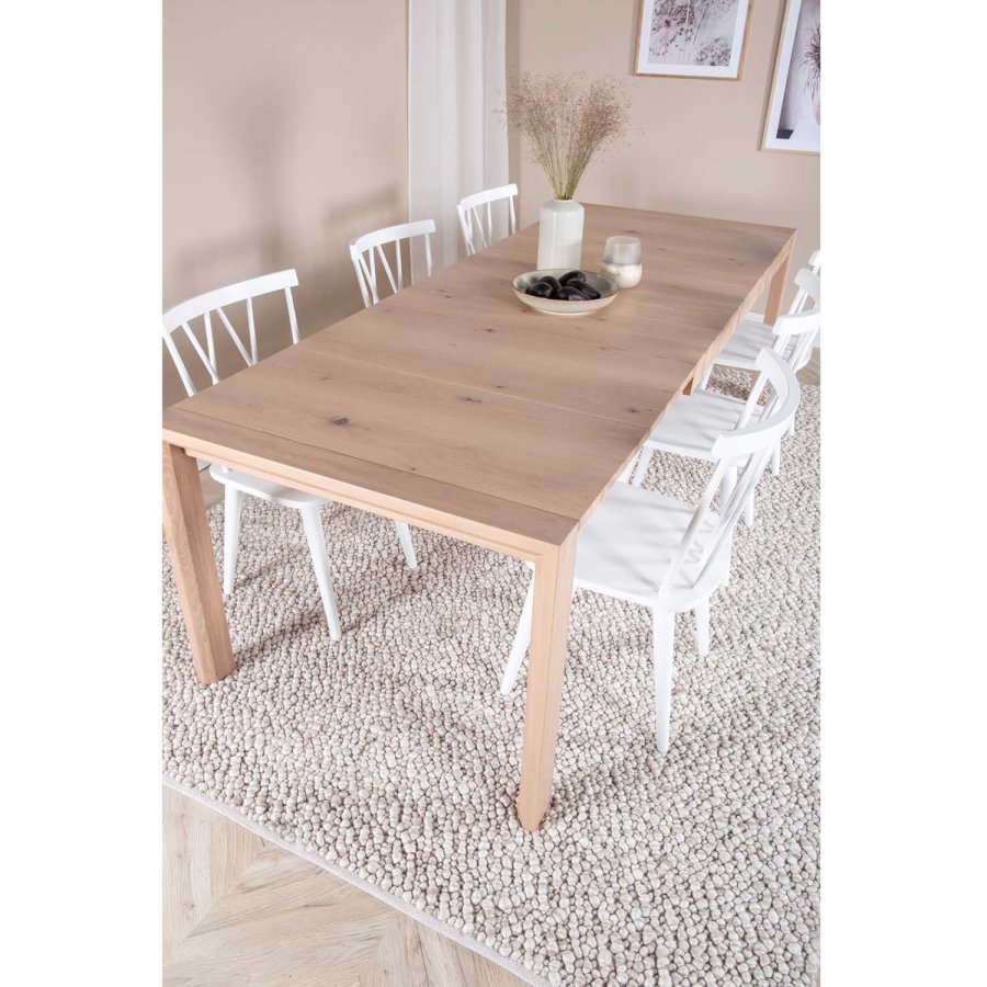 VENTURE DESIGN Slider spisebordsst, m. 6 stole - hvidvasket egefiner/eg og hvid gummitr
