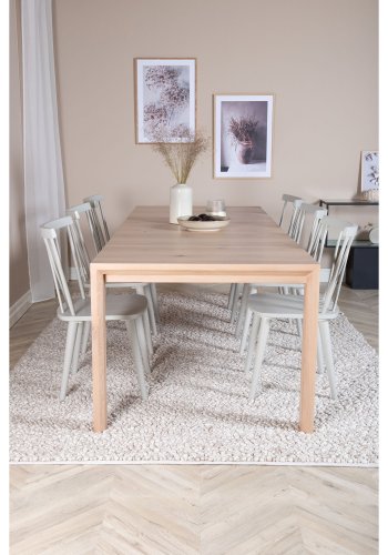 VENTURE DESIGN Slider spisebordsst, m. 6 stole - hvidvasket egefiner/eg og gr gummitr
