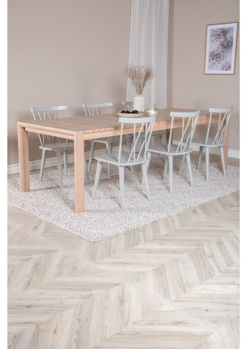 VENTURE DESIGN Slider spisebordsst, m. 6 stole - hvidvasket egefiner/eg og gr gummitr