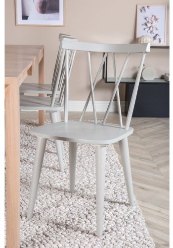 VENTURE DESIGN Slider spisebordsst, m. 6 stole - hvidvasket egefiner/eg og gr gummitr