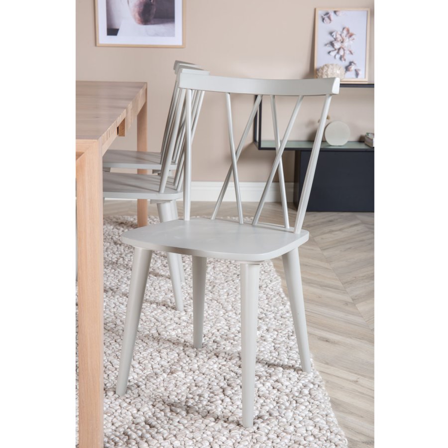 VENTURE DESIGN Slider spisebordsst, m. 6 stole - hvidvasket egefiner/eg og gr gummitr