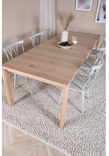 VENTURE DESIGN Slider spisebordsst, m. 6 stole - hvidvasket egefiner/eg og gr gummitr