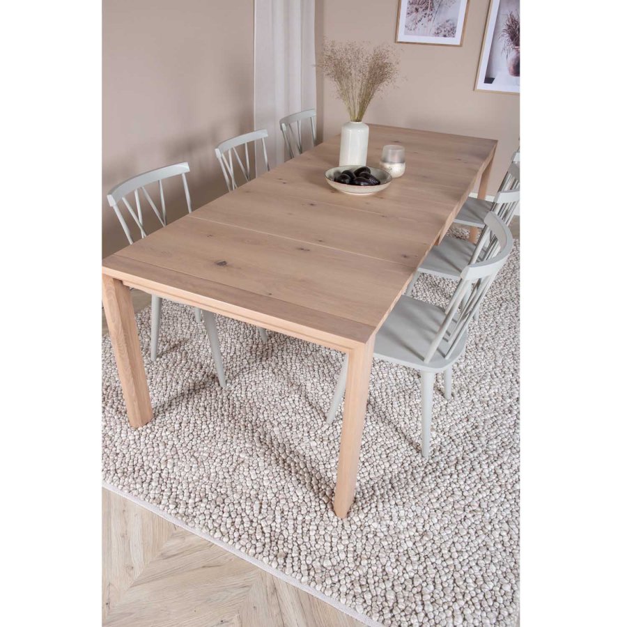 VENTURE DESIGN Slider spisebordsst, m. 6 stole - hvidvasket egefiner/eg og gr gummitr