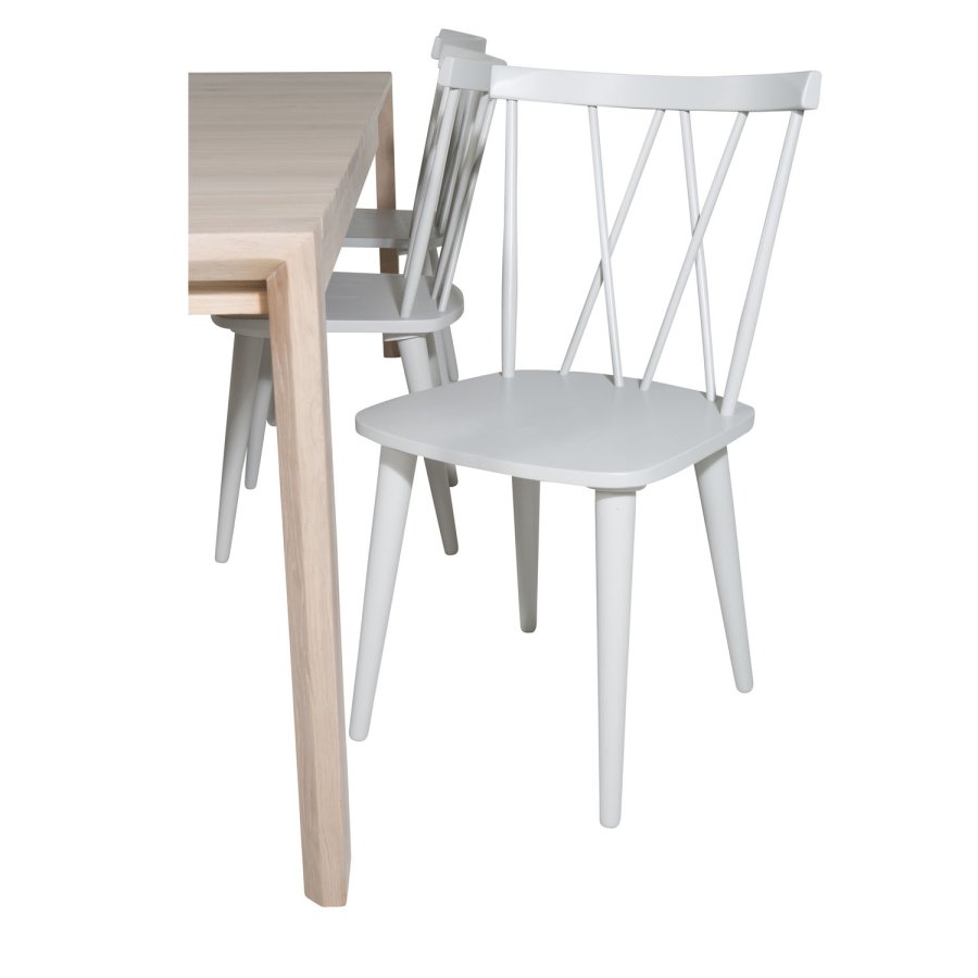 VENTURE DESIGN Slider spisebordsst, m. 6 stole - hvidvasket egefiner/eg og gr gummitr