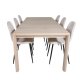 VENTURE DESIGN Slider spisebordsst, m. 6 stole - hvidvasket egefiner/eg og beige stof/sort metal