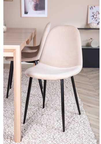 VENTURE DESIGN Slider spisebordsst, m. 6 stole - hvidvasket egefiner/eg og beige stof/sort metal