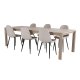 VENTURE DESIGN Slider spisebordsst, m. 6 stole - hvidvasket egefiner/eg og beige stof/sort metal