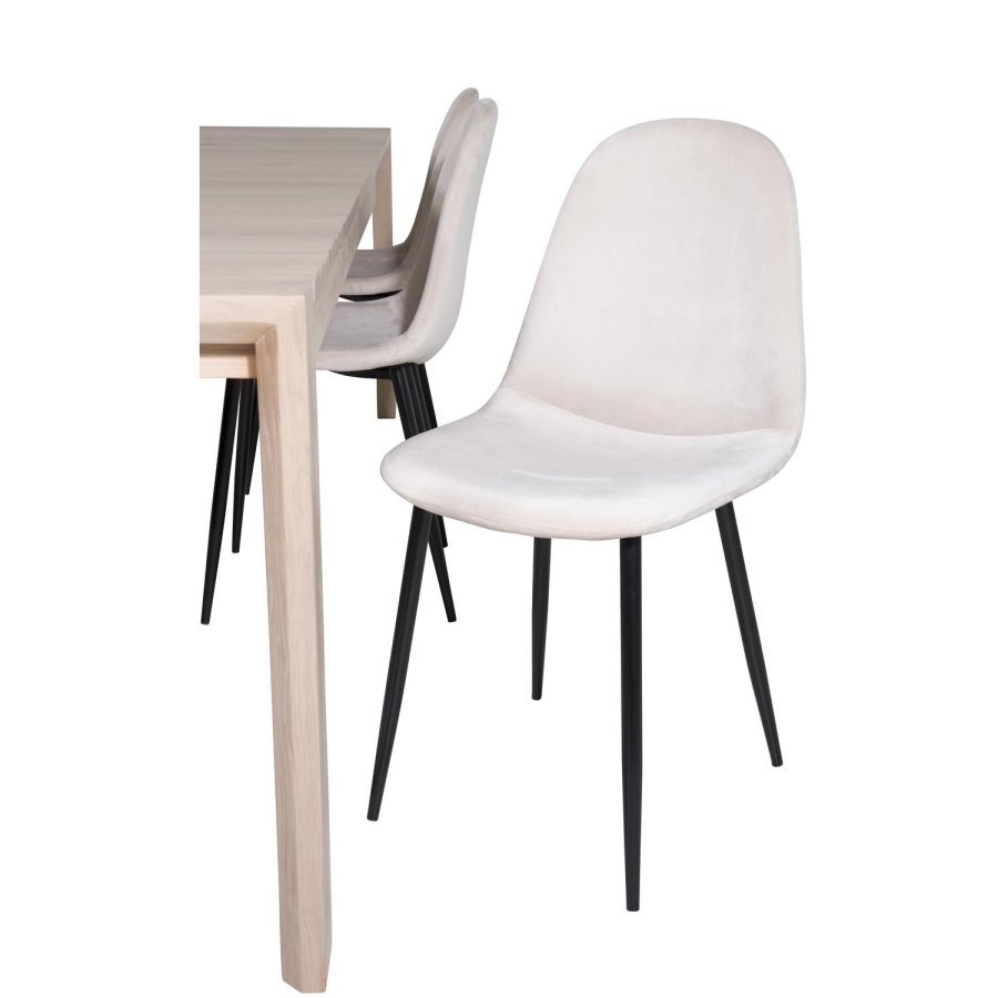 VENTURE DESIGN Slider spisebordsst, m. 6 stole - hvidvasket egefiner/eg og beige stof/sort metal