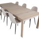 VENTURE DESIGN Slider spisebordsst, m. 6 stole - hvidvasket egefiner/eg og beige stof/sort metal
