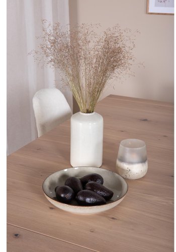 VENTURE DESIGN Slider spisebordsst, m. 6 stole - hvidvasket egefiner/eg og hvid teddy/sort metal